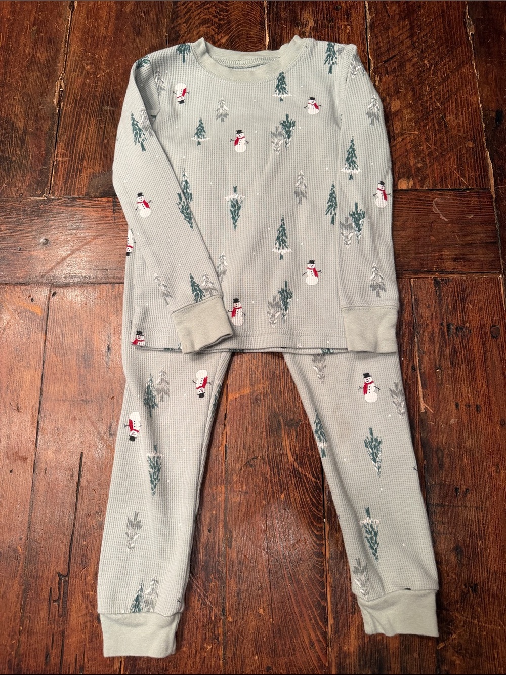 Carter’s Kids Light Gray Snowman Thermal Pajama Set - Holiday Print-Size 3T